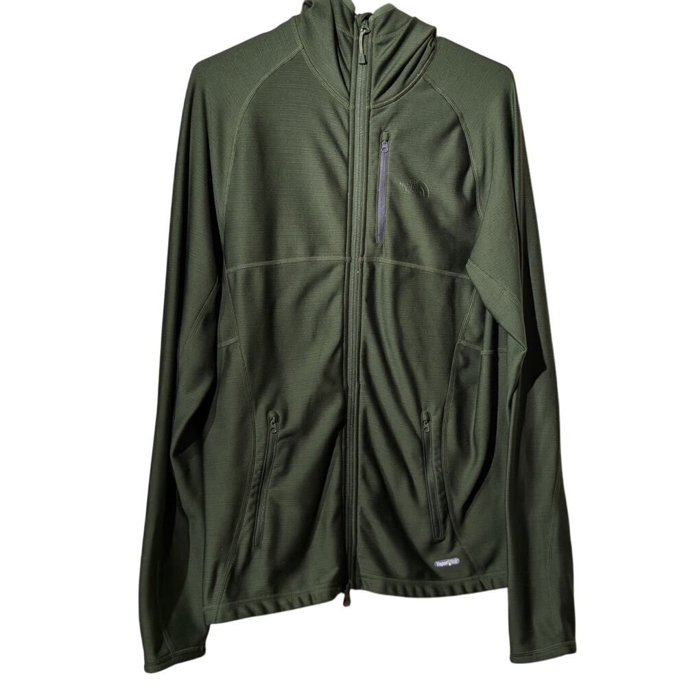 Vintage North Face Army Green Full Zip Hooded Fleece Jacket Mens' Size S